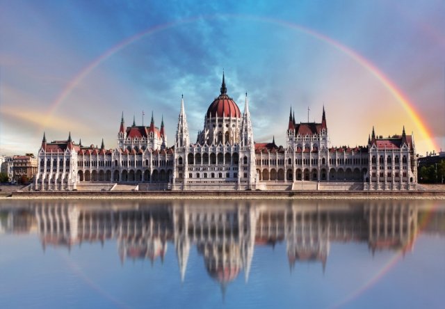 Фотообои - Радуга над зданием будапешского парламента - №0001622