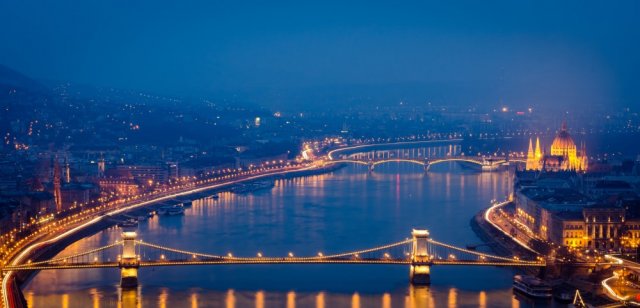 Фотообои - Ночная панорама Дуная, Будапешт - №0001623