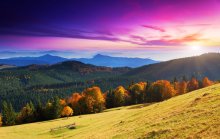 Фотообои Барговый закат над карпатской долиной