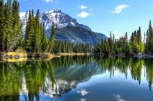 Фотообои Заснеженные горы и лес в зеркале озерной воды